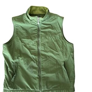 LL Bean Mens Vest Green Fleece Lined Nylon Full Zip Pockets Size XL Tall flaw